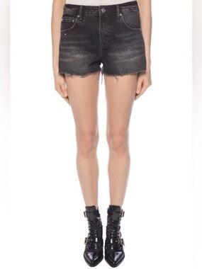 All Saints Black Jean Lexi Shorts Womens Size 29 Denim Cut Off Zipper Fly
